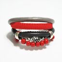 Bransoletka - Czerwone korale - rzemienie, drewniane koraliki