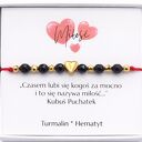 Czerwona bransoletka sznurkowa Turmalin Hematyt złota serce Dzień Kobiet