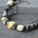 Srebrna bransoletka z bursztynem i turmalinem - handmade