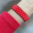 Bransoletka z koralików GemDuo - intensywna czerwień i złoto, szeroki cuff (handmade)