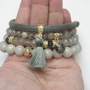 Grey and Olive vol. 6 - komplet bransoletek z jadeitu, labradorytu i Swarovski