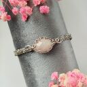 Bransoletka z Kwarcem Różowym - sztywna stal chirurgiczna handmade (wire wrapping)