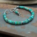 Turkusowa bransoletka unisex charms z naturalnym turkusem - srebro 925 oksydowane, regulowana
