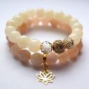 Bransoleta real gold lotus&beige jade