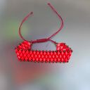 Bransoletka z koralików GemDuo - intensywna czerwień i złoto, szeroki cuff (handmade)