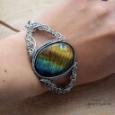 Bransoletka z kolorowym labradorytem, wire wrapping, stal chirurgiczna