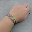Barwne warkocze z thulitem fuksja - bransoletka srebro 925 ręcznie robiona