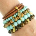 oryginalne bransoletki jadeit mint, brown & gold set