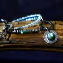 Autorska bransoleta z labradorytem, symbol Słońca i Księżyca