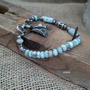 Larimar - bransoletka ze srebra oksydowanego 925 i zawieszką charms