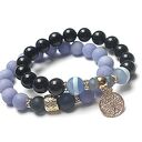 Duo bransoletek Navy blue z jadeitu, nocą kairu i agatem