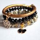 Set copper, black Swarovski&dalmatian jasper