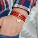 Bransoletka skórzana Magnetoos Triple Ginkgo charms - czerwona i pozłacana