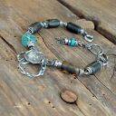 Bursztyn, szkło afgańskie - bransoletka 017