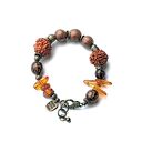 Rudraksha i bursztyn w etnicznej bransoletce boho handmade UNISEX - wyjątkowy prezent