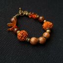 Rudraksha i bursztyn w niezwykłej etnicznej bransoletce unikat handmade UNISEX, super