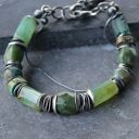 Srebrna bransoletka handmade z chryzoprazem, nefrytem i epidotem - srebro 925 oksydowane