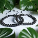 KOMPLET dla PARY - czarny turmalin - na sznurku