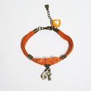 Bransoletka - Kluczyk, kłódka - rzemienie, pomarańczowa