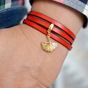 Bransoletka skórzana Magnetoos Triple Ginkgo charms - czerwona i pozłacana
