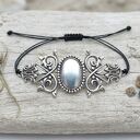 Srebrna Bransoletka Boho z Ażurową Wytłoczką Floral na Czarnym