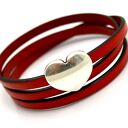 Bransoletka skórzana magnetoos triple big heart red