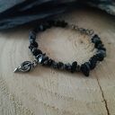 Bransoletka z obsydianu śnieżnego i chainmaille