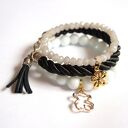 Set grey beads, black twine&white jade