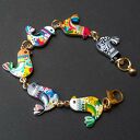 Urocza bransoletka boho z cudnymi kolorowymi emeliowanymi ptaszkami handmade