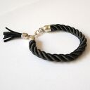 Set grey beads, black twine&white jade