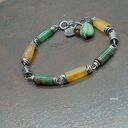 Bransoletka bursztyn i chryzopraz ze srebra 925 oksydowanego - biżuteria autorska handmade