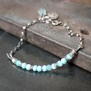 Larimar i akwamaryn. Delikatna srebrna bransoletka