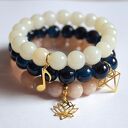 Bransoleta real gold note&cream stones