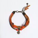 Bransoletka handmade z rzemieni z pomarańczowym kwiatem