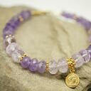 Ametyst bransoletka Qikian z charms-moneta - srebro pozłacane 925