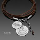 Coffee time - bransoletka handmade z rzemienia i srebra 925 z grawerem filiżanki