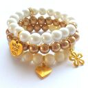 Bransoleta caramel&gold flower