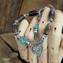 Bursztyn, szkło afgańskie - bransoletka 017