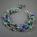 Trójkolorowa bransoletka z czarnym turmalinem, lapis lazuli i malachitem w srebrze 925