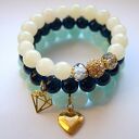 Bransoleta real gold diamond&navy stones