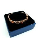 Bransoleta mankietowa z bursztynem i hematytem - miedziany cuff