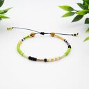 Bransoletka koralikowa Minimal Hematite Green and Gold - delikatna z hematytem