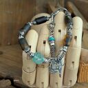 Bursztyn, szkło afgańskie - bransoletka 017