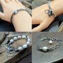 Białe perły i oksydowane srebro 925 - bransoletka handmade dla niej