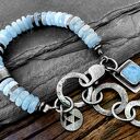 Regulowana bransoletka z akwamarynem w oksydowanym srebrze 925 - handmade