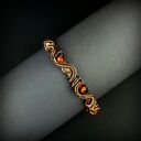 Bransoleta mankietowa z bursztynem i hematytem - miedziany cuff