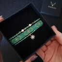 Zestaw bransoletek „Emerald Frost” - Awenturyn, Kwarc Różowy, Agat