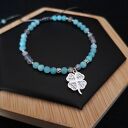 Zestaw bransoletek „Azure Mist” - amazonit i labradoryt z koniczynką