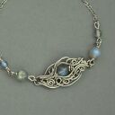 Bransoletka regulowana labradoryty niebieski, wire wrapping, stal chirurgiczna