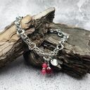 Bransoletka chainmaille - jadeit bordo i agat neonowy